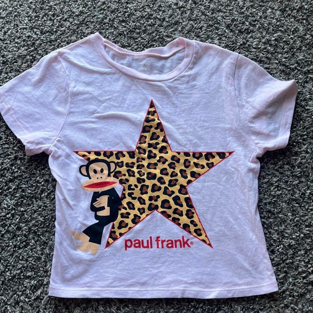 Paul Frank Julius Monkey Leopard Star Pink Baby Tee XS Sheer Cotton Top
